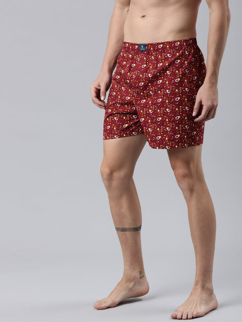 Maroon Printed Pure Cotton Boxer